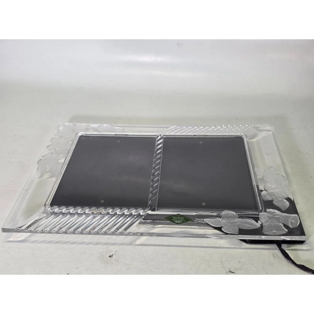 Shannon‎ Crystal Double Picture Frame With Flowers and Bells 24% Lead Crystal